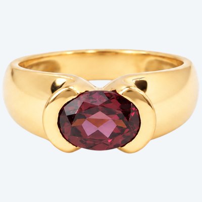 Bague Jonc Vintage Or 18K Grenat Rhodolite