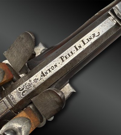 DOUBLE-FLINTLOCK, DOUBLE-BARREL RIFLE signed by ANTON PELL—Austria, Linz—18th century, dated 1778