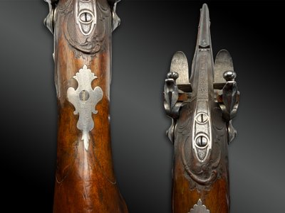 DOUBLE-FLINTLOCK, DOUBLE-BARREL RIFLE signed by ANTON PELL—Austria, Linz—18th century, dated 1778