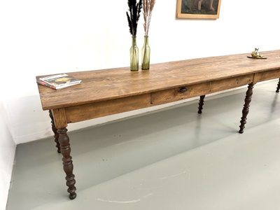 4-meter farmhouse table made of solid pine, circa 1900