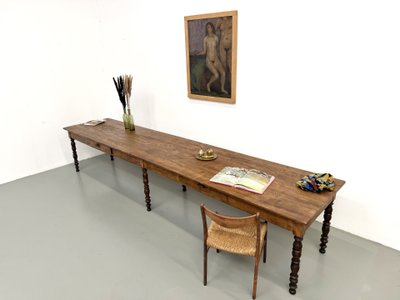 4-meter farmhouse table made of solid pine, circa 1900