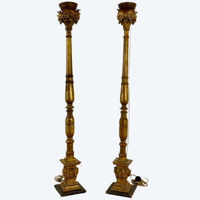 Pair of 17th-century gilded wooden candlesticks