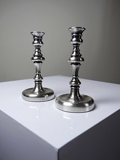 Pair of small antique silver-plated candlesticks, Georgian style