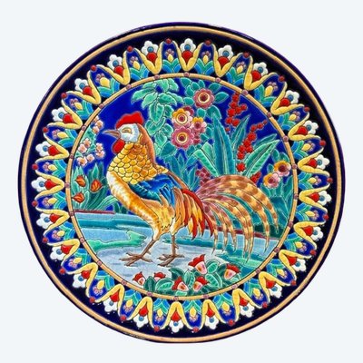 LONGWY ENAMEL PLATE, "ROOSTER" MODEL
