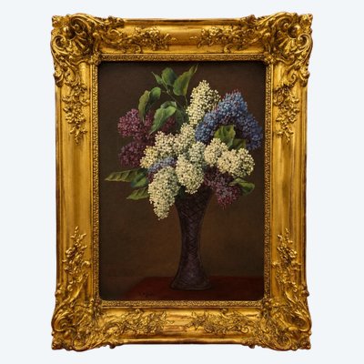 Oil on canvas painting by L. MELIN, *BOUQUET OF FLOWERS*