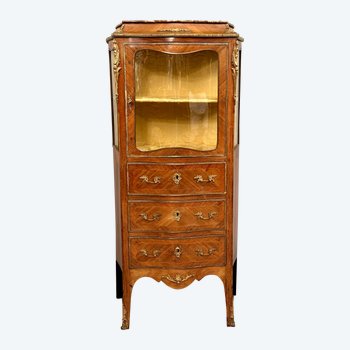 Rare Petite Vitrine De Style Louis XV En Marqueterie Epoque Napoleon Vers 1870