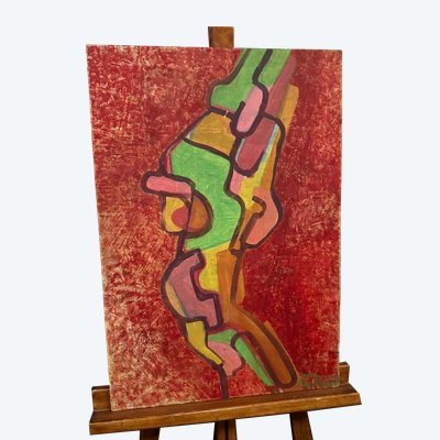 Huile sur panneau composition moderne par François de Chabot 1960-70
