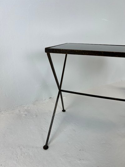 Modernist nesting tables made of metal and black glass, 1950s