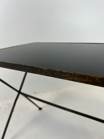 Modernist nesting tables made of metal and black glass, 1950s