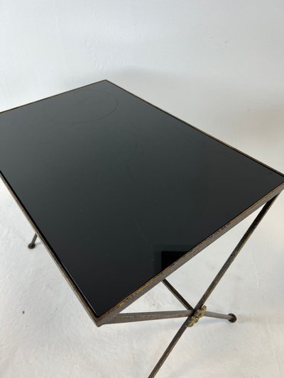 Modernist nesting tables made of metal and black glass, 1950s