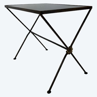 Modernist nesting tables made of metal and black glass, 1950s