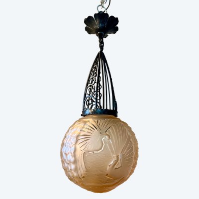 Lustre suspension boule art déco Muller