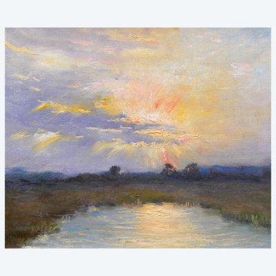 Valéry Müller 1873–1917 Landscape at Sunrise, painting, ca. 1900, Impressionism, sky