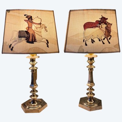 Paire de lampes en bronze, Hauteur 46 cm