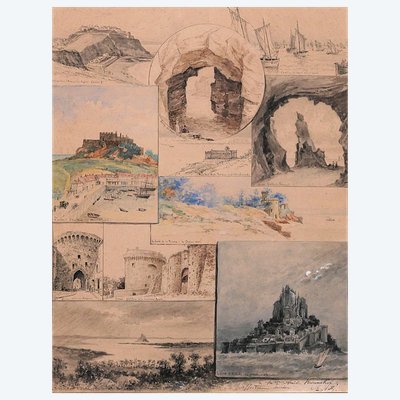 Auguste TILLY 1840-1898 Bretagna, Normandia, Cancale, Mont-Saint-Michel, Dinan, Jersey, Granville
