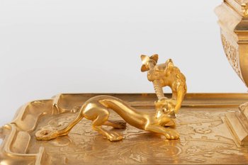 Gilded Bronze Inkwell with Chimeras, Napoleon III period