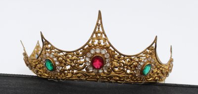19th-century gilt brass tiara with rhinestones 