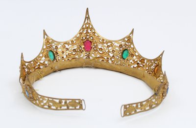 19th-century gilt brass tiara with rhinestones 