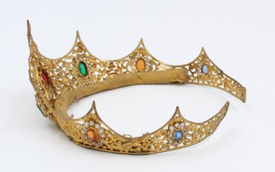 19th-century gilt brass tiara with rhinestones 