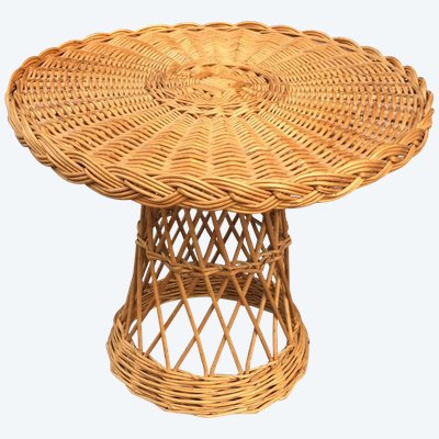 Vintage Rattan Side Table, Circa 1950–1960 