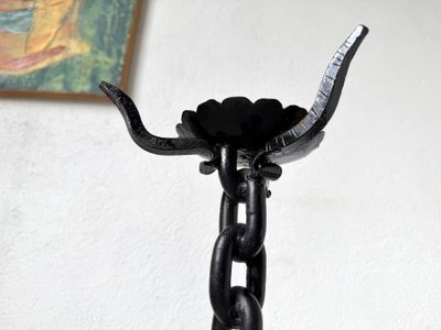 Large wrought-iron floor candlestick, folk art, circa 1900