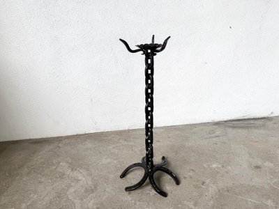 Large wrought-iron floor candlestick, folk art, circa 1900