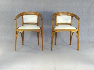 Fauteuils Fischel Art déco, vers 1925, assises "cuir" crème -prix par fauteuil-