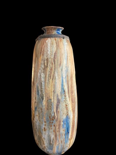 Important vase en  Grès émaillé à coulures nuancées signé Roger Guérin Bouffioux XXeme