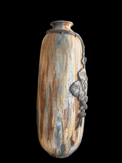Important vase en  Grès émaillé à coulures nuancées signé Roger Guérin Bouffioux XXeme