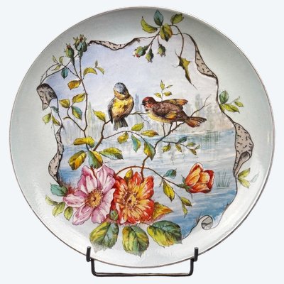 Plat décoratif en porcelaine de Limoges, décor peint à la main – fin XIXe
