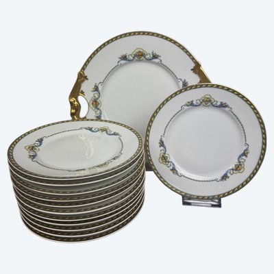 Servizio da dessert in porcellana di Limoges Bernardaud con piatto da portata e 12 piatti