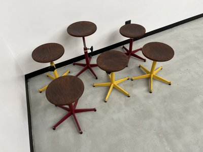 Set of 6 vintage school stools, 1950s