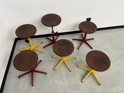 Set of 6 vintage school stools, 1950s