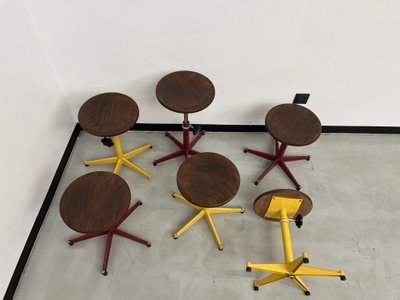 Set of 6 vintage school stools, 1950s