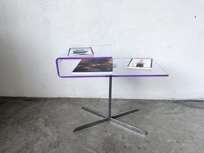 Clear acrylic and chrome side table, 1970s design