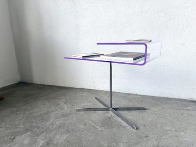 Clear acrylic and chrome side table, 1970s design