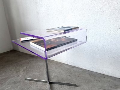 Clear acrylic and chrome side table, 1970s design