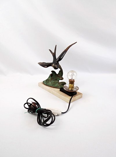 Lampada da notte in stile Art Déco di Hirondelle, con regolazione su base in marmo, primi anni del XX secolo