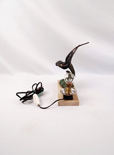Lampada da notte in stile Art Déco di Hirondelle, con regolazione su base in marmo, primi anni del XX secolo