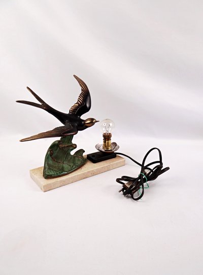 Lampada da notte in stile Art Déco di Hirondelle, con regolazione su base in marmo, primi anni del XX secolo