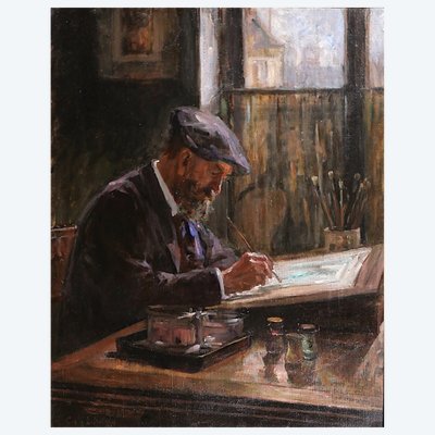 Hélène COLIN-LEFRANCQ 1878–1968 Portrait of the painter Tony Robert-Fleury, oil painting, circa 1900