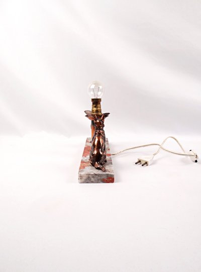 Lampada da notte in stile Art Déco con pastori tedeschi, su base di marmo, primi anni del XX secolo