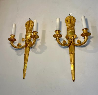 Pair of Empire-style gilt-bronze quiver wall sconces