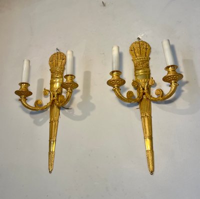 Pair of Empire-style gilt-bronze quiver wall sconces