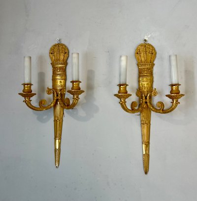 Pair of Empire-style gilt-bronze quiver wall sconces