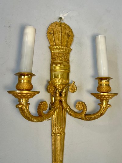 Pair of Empire-style gilt-bronze quiver wall sconces