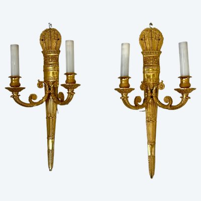 Pair of Empire-style gilt-bronze quiver wall sconces