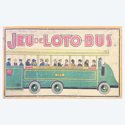 Ancien jeu de société « Loto-Bus » – Paris, vers 1925 – Jeu illustré avec autobus parisiens