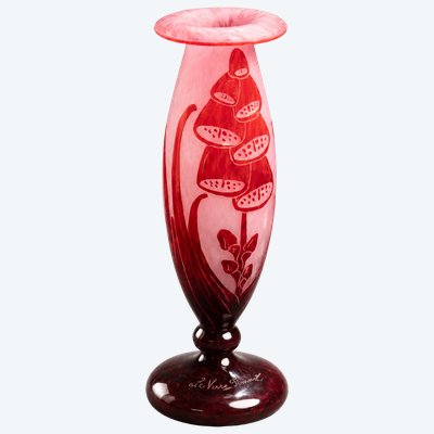 VASO ART DÉCO IN VETRO MULTISTRATO INCISO ALL’ACIDO, MODELLO «DIGITALE», CHARLES SCHNEIDER 24 CM