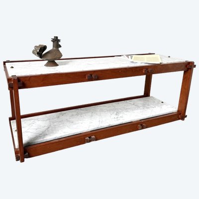 Modernistisches italienisches Regal aus Teakholz und Carrara-Marmor, 1950er Jahre